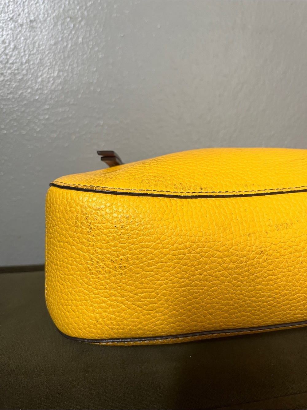 Dooney & Bourke Yellow Pebbled Leather Shoulder Bag with Brown Trim - Picture 8 of 15